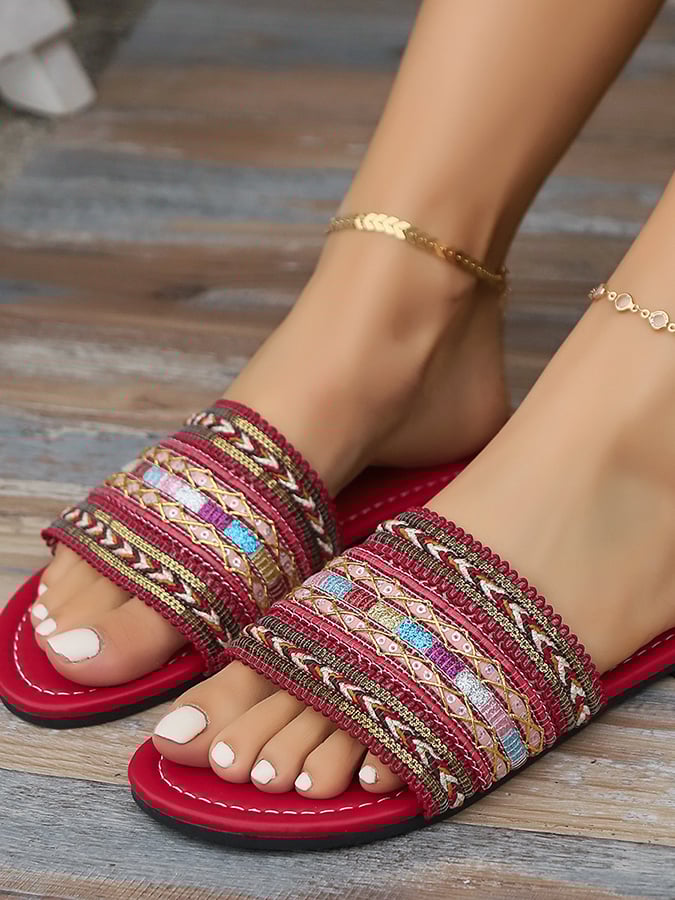 Ladies Ethnic Style Bohemian Casual Flat Sandals-POIULTD
