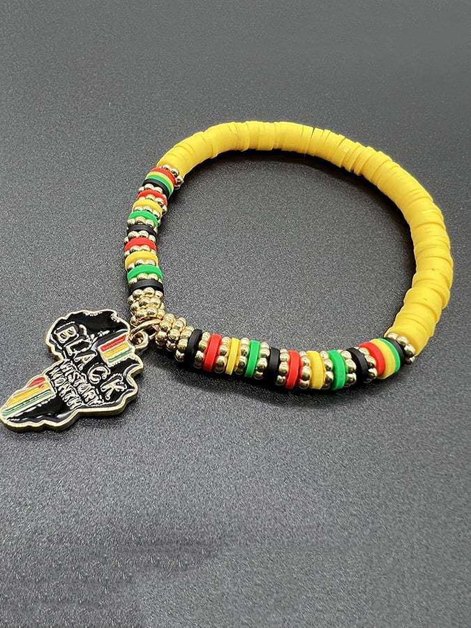 Unisex Black History Month Stretch Cord Bracelet-POIULTD
