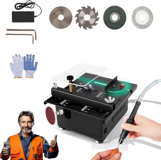 Mini Multi-functional Table Saw, Mini Table Saw, Mini Table Saw for Crafts, Mini Table Saw, 7 Speed Adjustable, 1/2" Adjustable Cut Depth Liftable Table Saw (A)-POIULTD