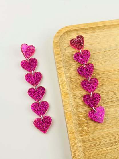 Women's Valentine's Day Glitter Heart Extra Long Pendant Design Versatile Fashion Earrings-POIULTD