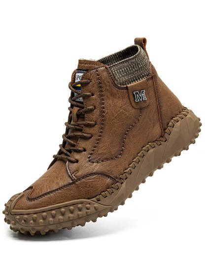 Men Retro Microfiber Leather Non Slip Casual Ankle Boots-POIULTD
