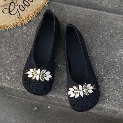 Casual Flower Hollow Out Weave Women's Flat Shoes-POIULTD