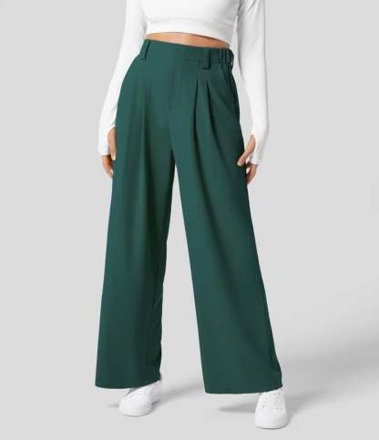 High Rise Pleated Side Pocket Wide Leg Waffle Work Pants