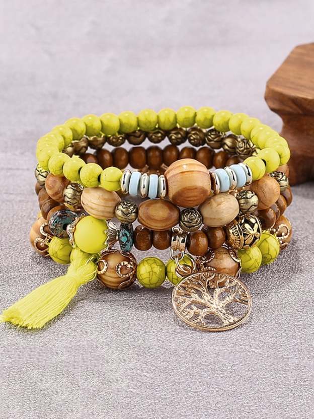 Women's Bohemian Multilayer Wood Bead Bracelet-POIULTD