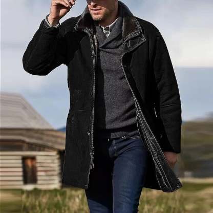 Men's mid-length loose woolen overcoat-POIULTD