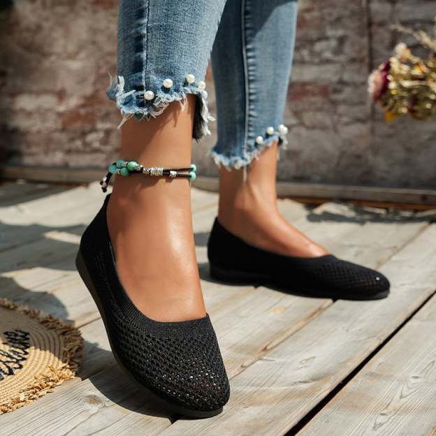 Casual Round Toe Hollow Out Weave Women's Flat Shoes-POIULTD