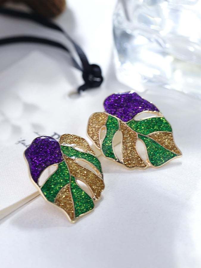 Women's Carnival Colorful Leaf Earrings Fashionable And Versatile Temperament Light Luxury Earrings-POIULTD