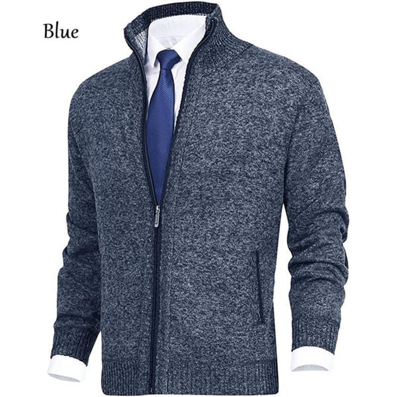Men\'s Solid Color Stand Collar Fashion Cardigan Sweater Knit Jacket-POIULTD