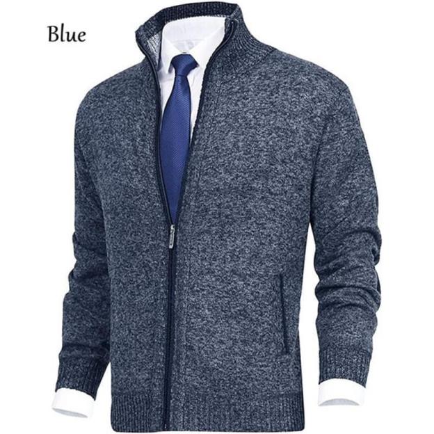 Men\'s Solid Color Stand Collar Fashion Cardigan Sweater Knit Jacket-POIULTD