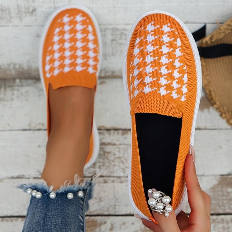 Casual Houndstooth Weave Women's Flat Shoes-POIULTD