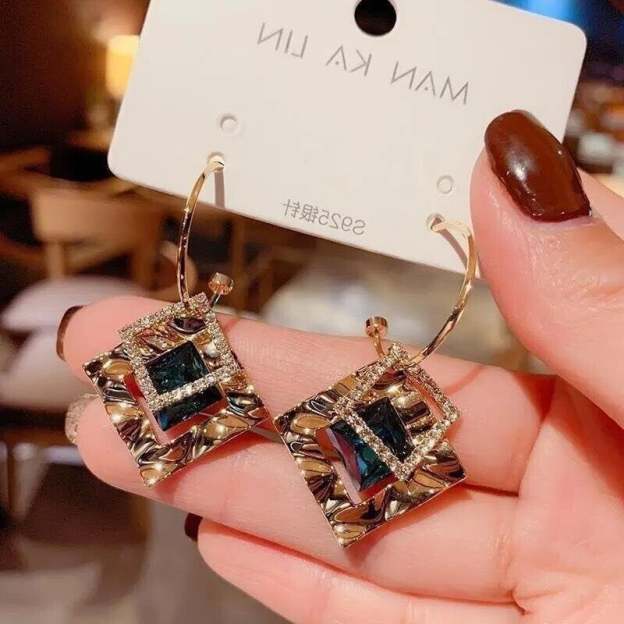 Geometric square zircon earrings-POIULTD