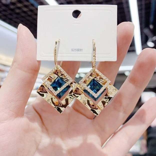 Geometric square zircon earrings-POIULTD