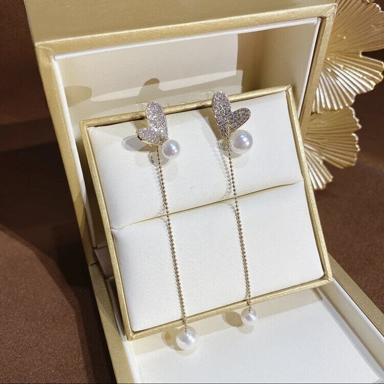 Love Pearl Tassel Earrings-POIULTD