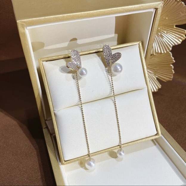 Love Pearl Tassel Earrings-POIULTD