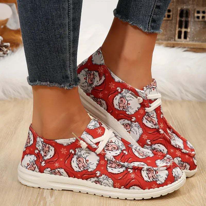 Women's Christmas Santa Print Design  Flat  Shoes-POIULTD