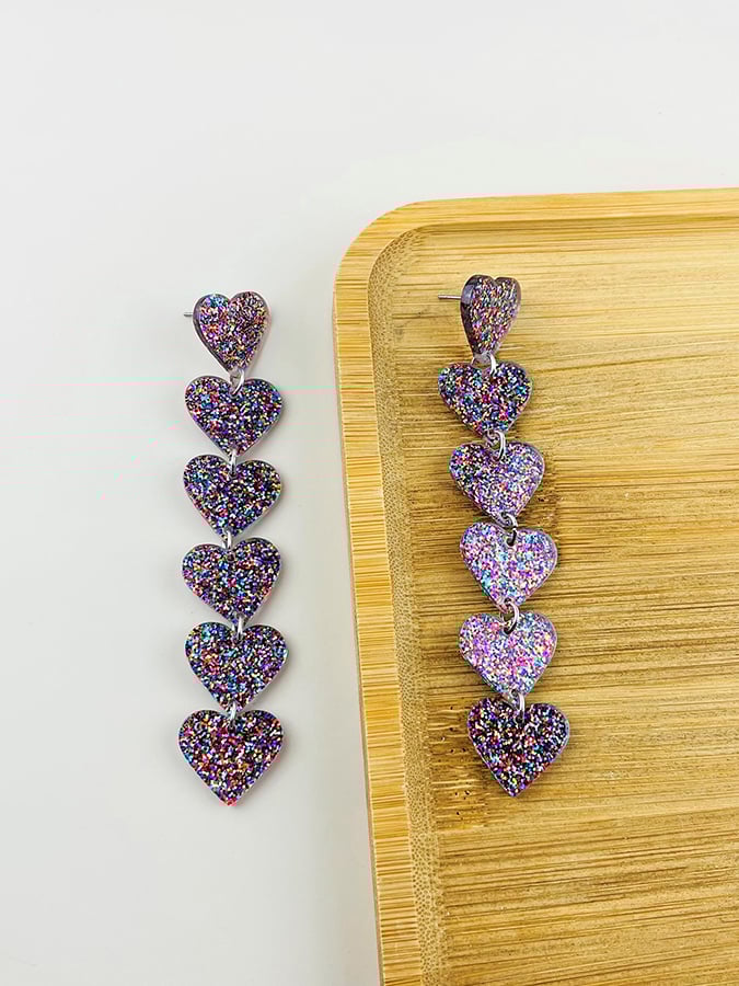 Women's Valentine's Day Glitter Heart Extra Long Pendant Design Versatile Fashion Earrings-POIULTD