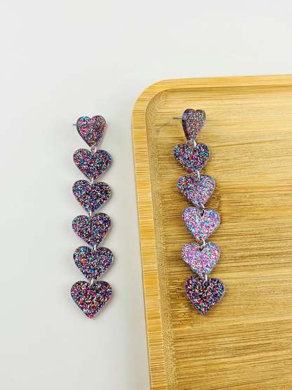 Women's Valentine's Day Glitter Heart Extra Long Pendant Design Versatile Fashion Earrings-POIULTD