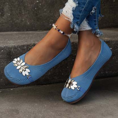 Casual Flower Hollow Out Weave Women's Flat Shoes-POIULTD