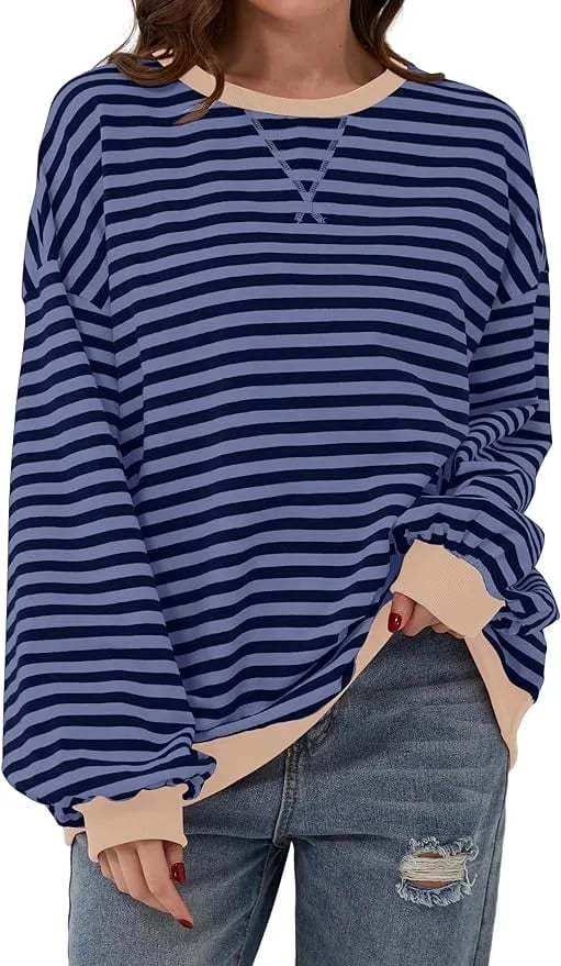 🎁Last Day Sale 49% OFF🏆️2024 Womens Stripes Color Block Sweatshirts-POIULTD