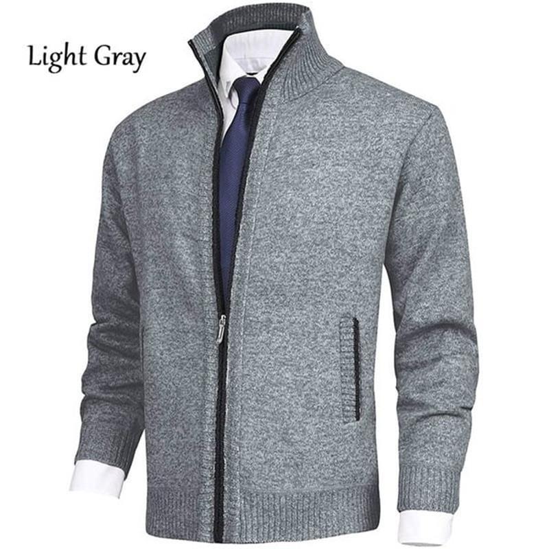Men\'s Solid Color Stand Collar Fashion Cardigan Sweater Knit Jacket-POIULTD