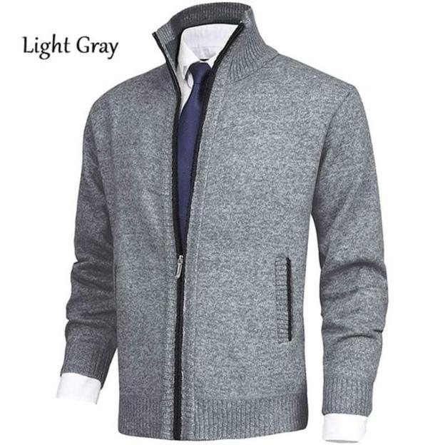 Men\'s Solid Color Stand Collar Fashion Cardigan Sweater Knit Jacket-POIULTD