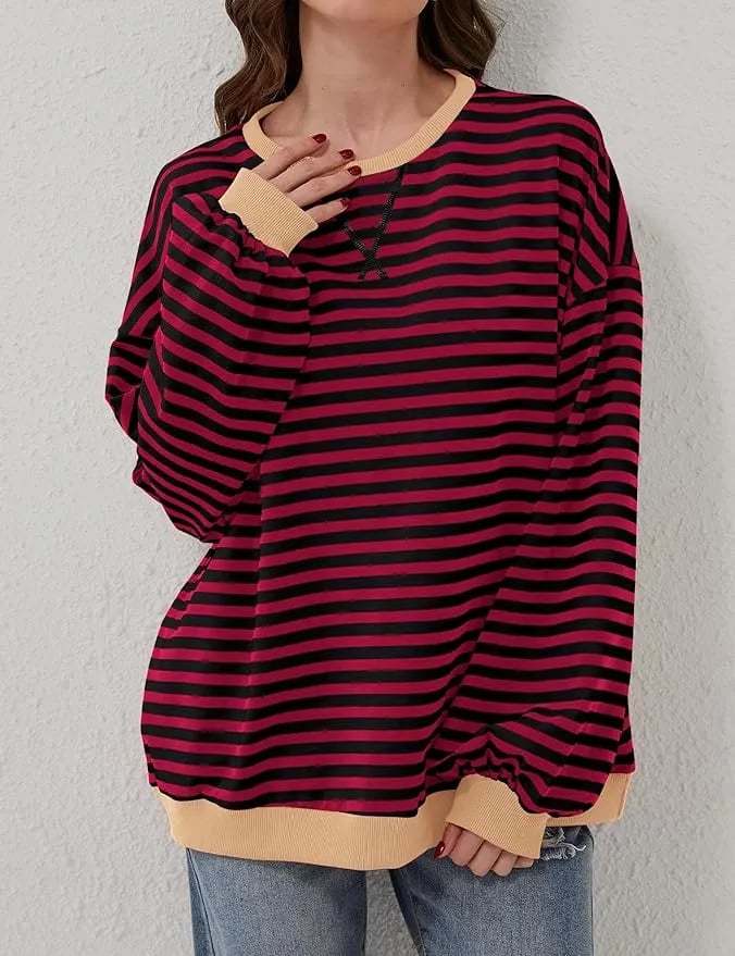 🎁Last Day Sale 49% OFF🏆️2024 Womens Stripes Color Block Sweatshirts-POIULTD