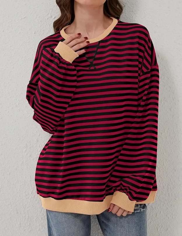 🎁Last Day Sale 49% OFF🏆️2024 Womens Stripes Color Block Sweatshirts-POIULTD