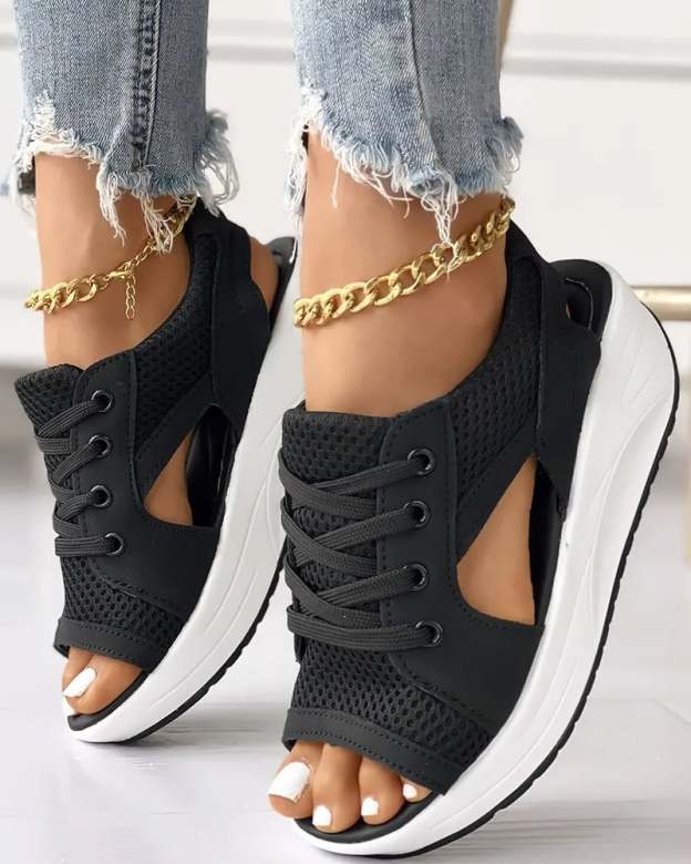 🔥Last Day Promotion 60% OFF🔥Contrast Paneled Cutout Lace-up Muffin Sandals