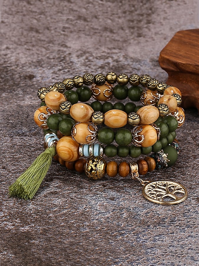 Women's Bohemian Multilayer Wood Bead Bracelet-POIULTD