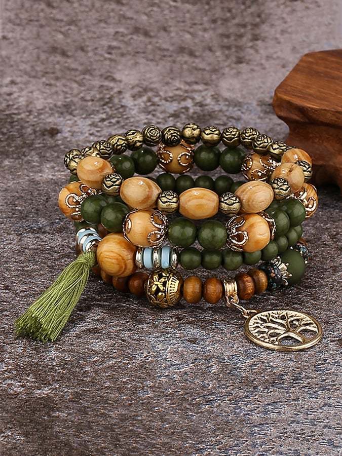 Women's Bohemian Multilayer Wood Bead Bracelet-POIULTD