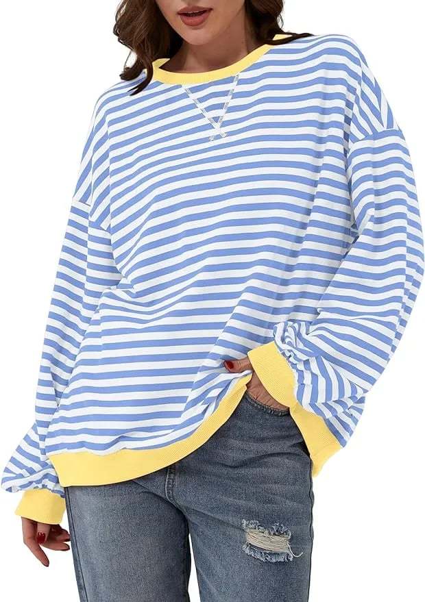 🎁Last Day Sale 49% OFF🏆️2024 Womens Stripes Color Block Sweatshirts-POIULTD