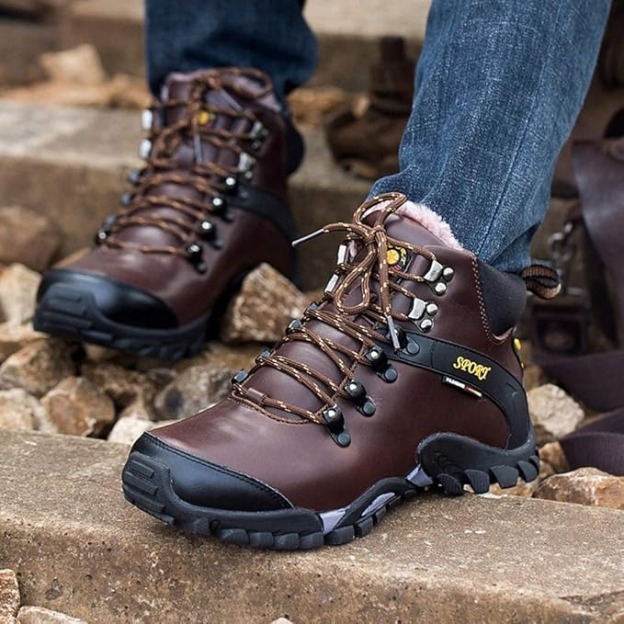 (⏰Limited Time Sale 69%off)Men's Genuine Leather Waterproof Hiking Boots Wide-Toe Warm Insulated Winter Ankle Boots-POIULTD