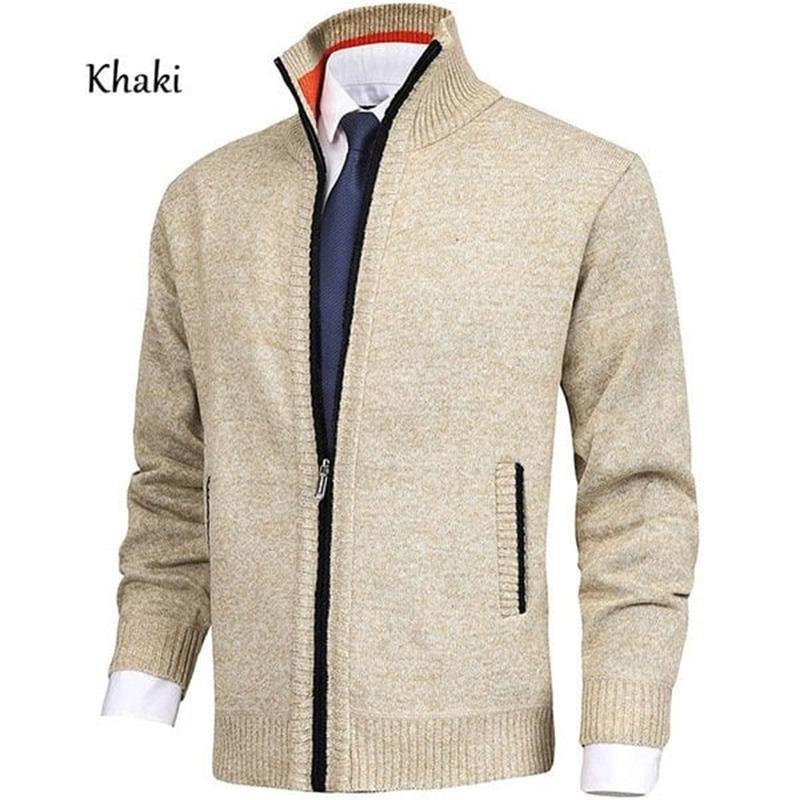 Men\'s Solid Color Stand Collar Fashion Cardigan Sweater Knit Jacket-POIULTD