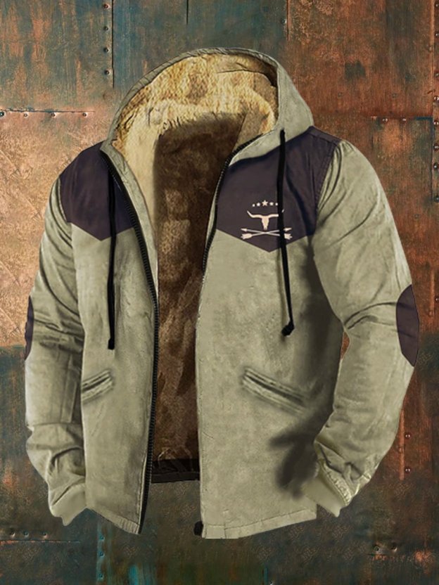 Men'S Retro Casual Long Sleeve Hooded Cotton Coat-POIULTD