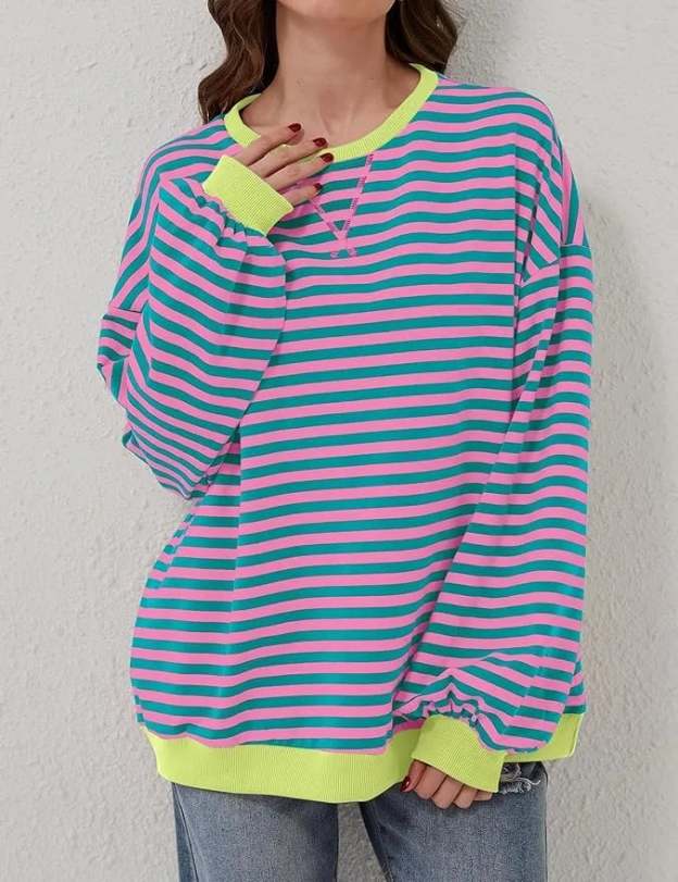 🎁Last Day Sale 49% OFF🏆️2024 Womens Stripes Color Block Sweatshirts-POIULTD