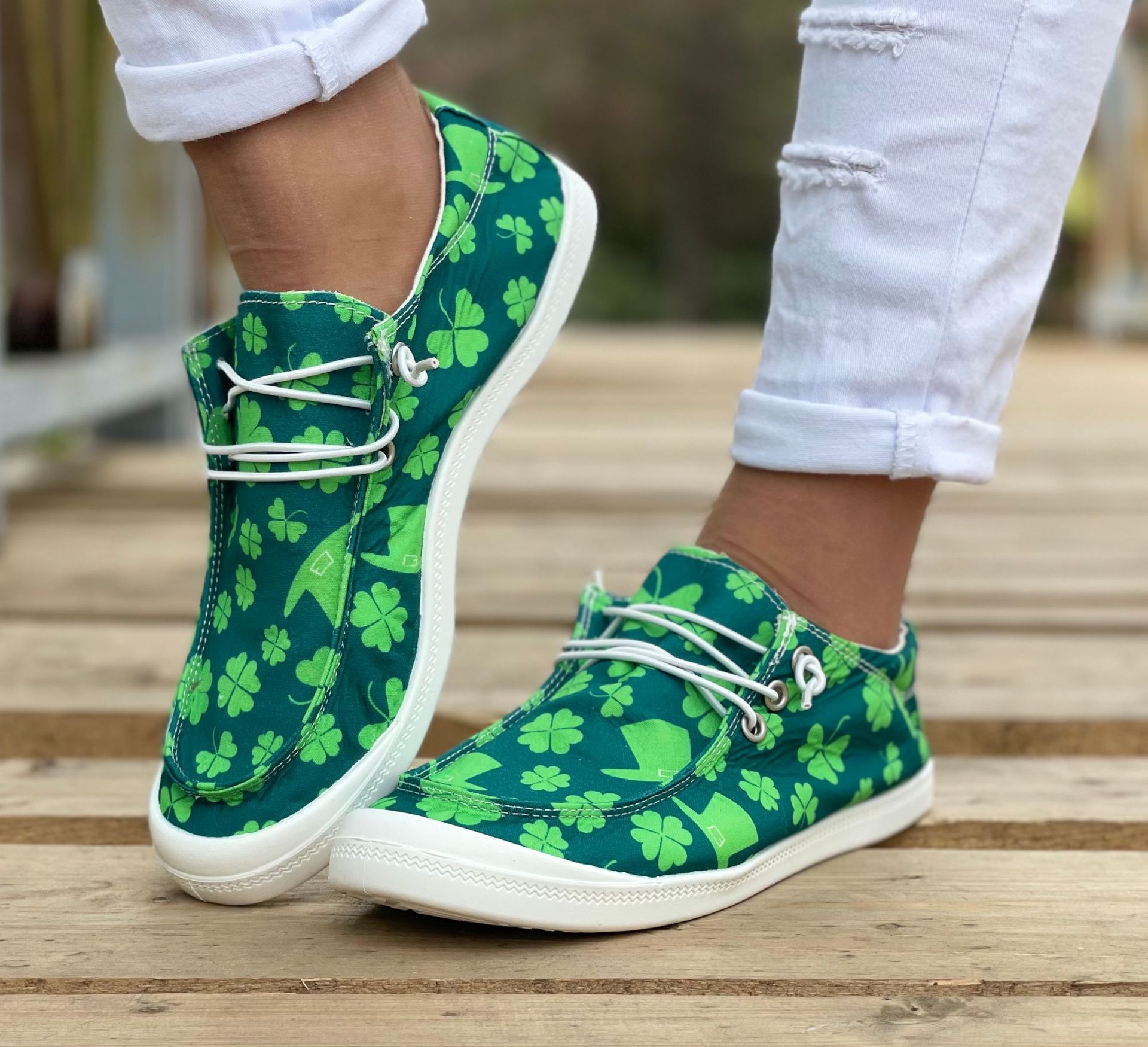 Women's St.Patrick's Day Clover Printed Canvas Shoes-POIULTD