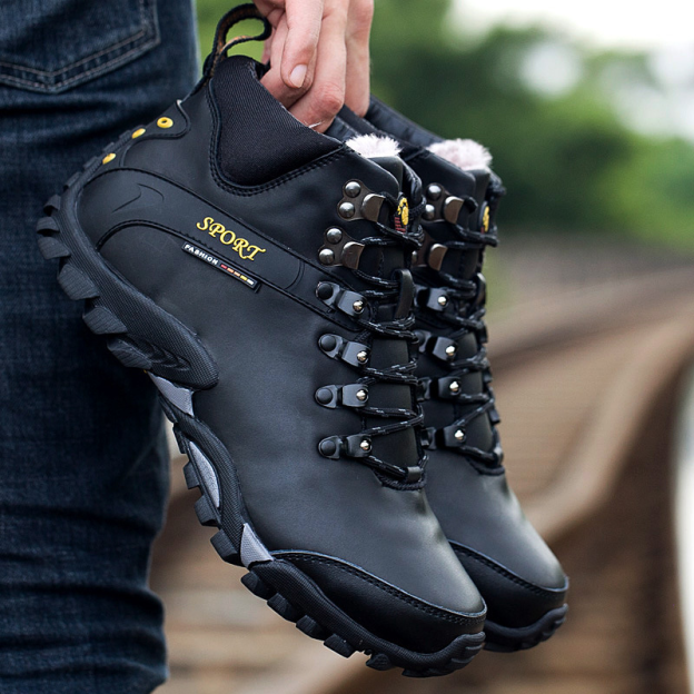 (⏰Limited Time Sale 69%off)Men's Genuine Leather Waterproof Hiking Boots Wide-Toe Warm Insulated Winter Ankle Boots-POIULTD