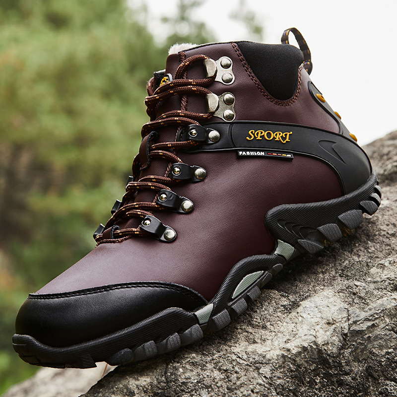 (⏰Limited Time Sale 69%off)Men's Genuine Leather Waterproof Hiking Boots Wide-Toe Warm Insulated Winter Ankle Boots-POIULTD