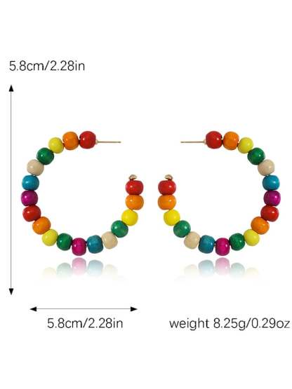 Women's Carnival Colored Wooden Beads Fashionable And Versatile Temperament Light Luxury Earrings-POIULTD