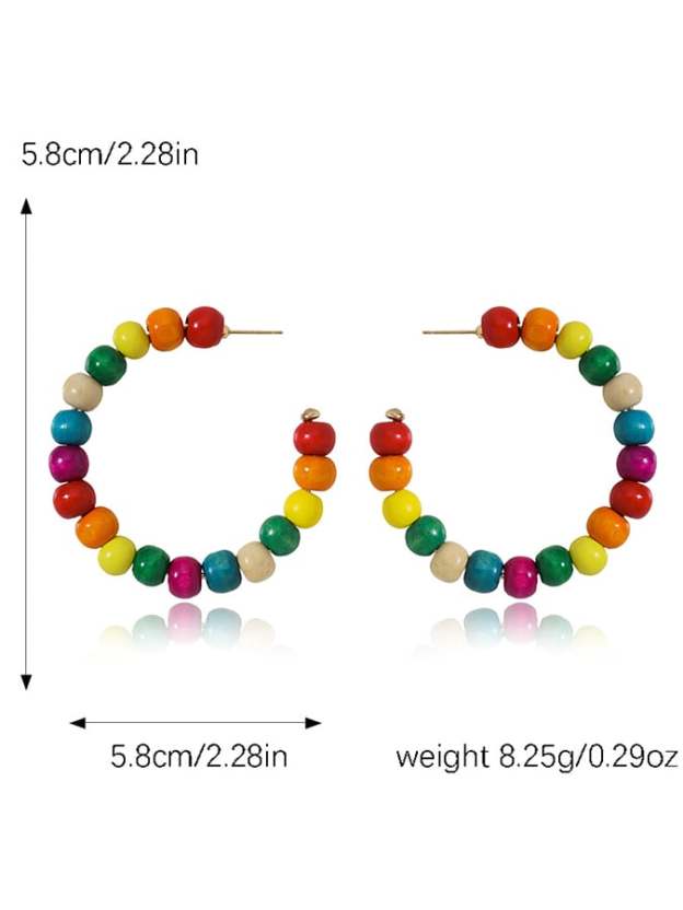 Women's Carnival Colored Wooden Beads Fashionable And Versatile Temperament Light Luxury Earrings-POIULTD