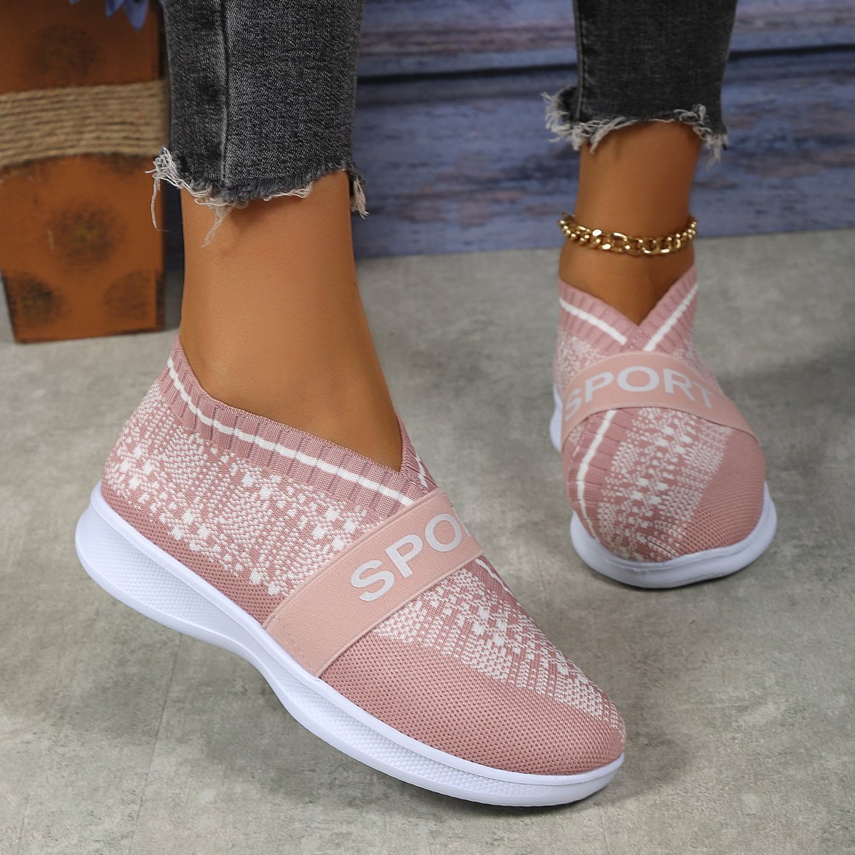 Casual Letter Printed Weave Women's Sneakers-POIULTD