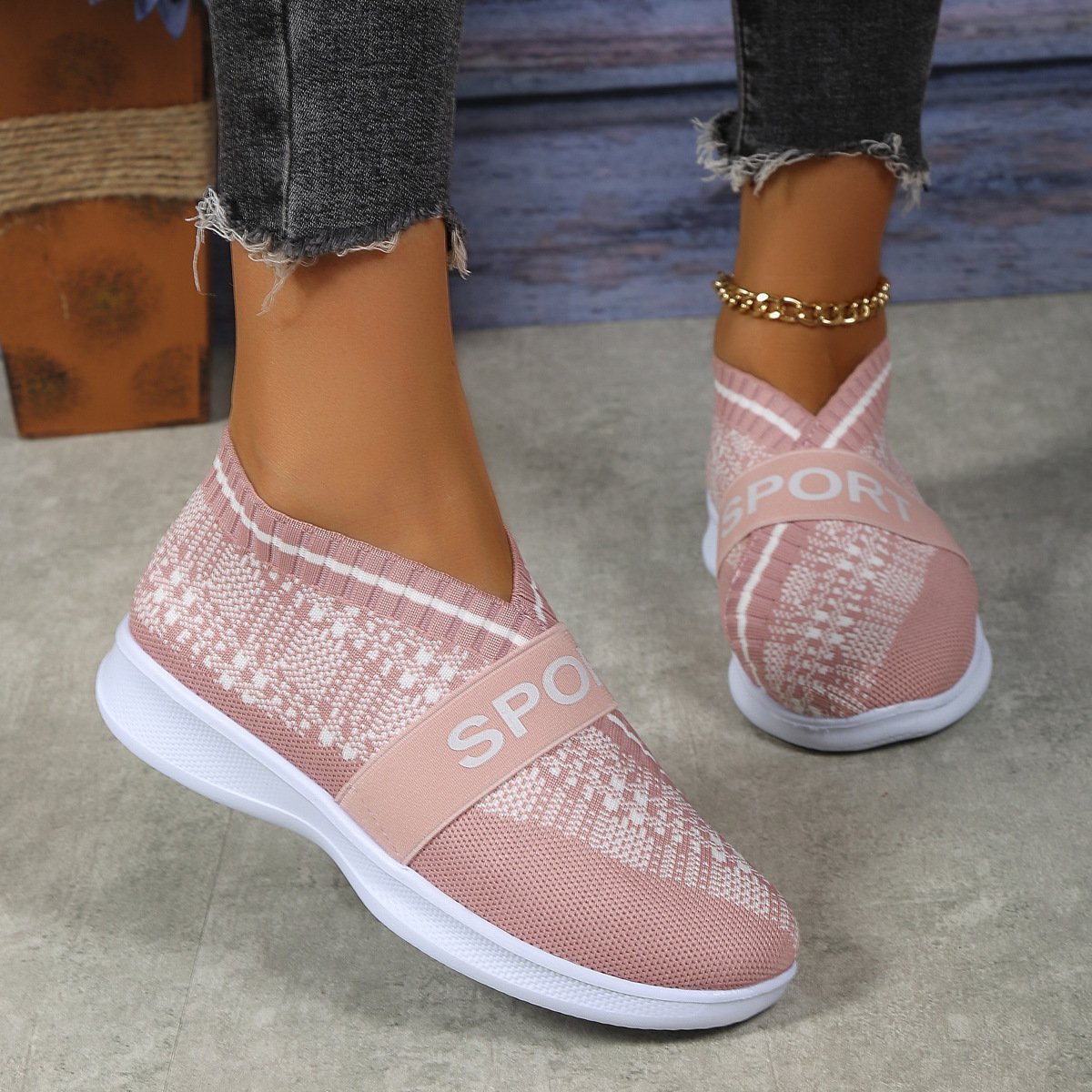 Casual Letter Printed Weave Women's Sneakers-POIULTD