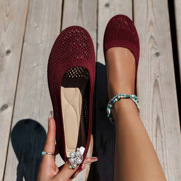 Casual Round Toe Hollow Out Weave Women's Flat Shoes-POIULTD