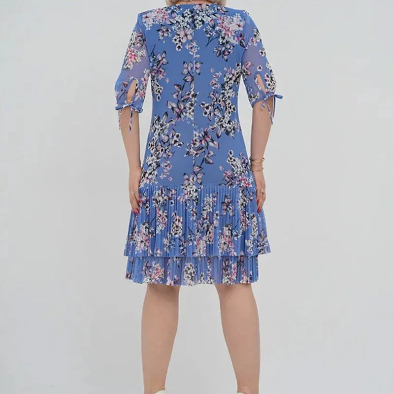 🌹Elegant chiffon long pleated dress with short sleeves-POIULTD