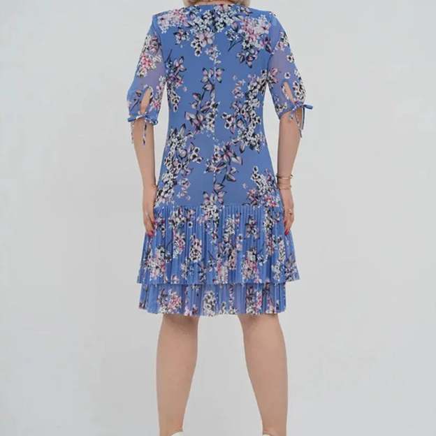 🌹Elegant chiffon long pleated dress with short sleeves-POIULTD