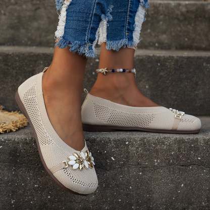 Casual Flower Hollow Out Weave Women's Flat Shoes-POIULTD