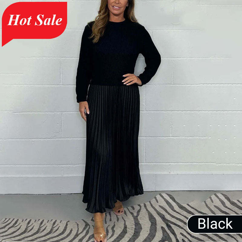 🔥Black Friday Promotion 49%OFF🔥Women's solid color Long Sleeve Jumper & Pleated Bottom Dress