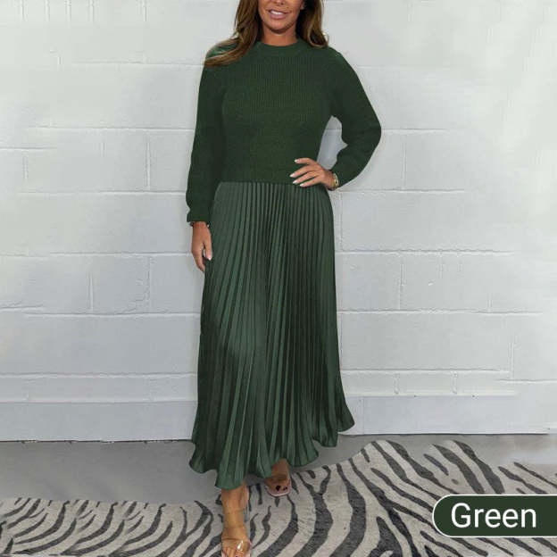 🔥Black Friday Promotion 49%OFF🔥Women's solid color Long Sleeve Jumper & Pleated Bottom Dress