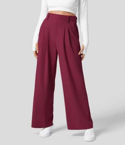 High Rise Pleated Side Pocket Wide Leg Waffle Work Pants
