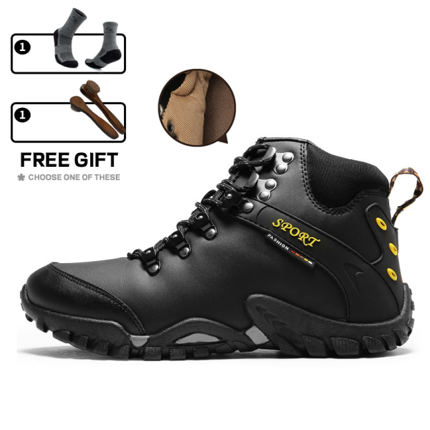 (⏰Limited Time Sale 69%off)Men's Genuine Leather Waterproof Hiking Boots Wide-Toe Warm Insulated Winter Ankle Boots-POIULTD